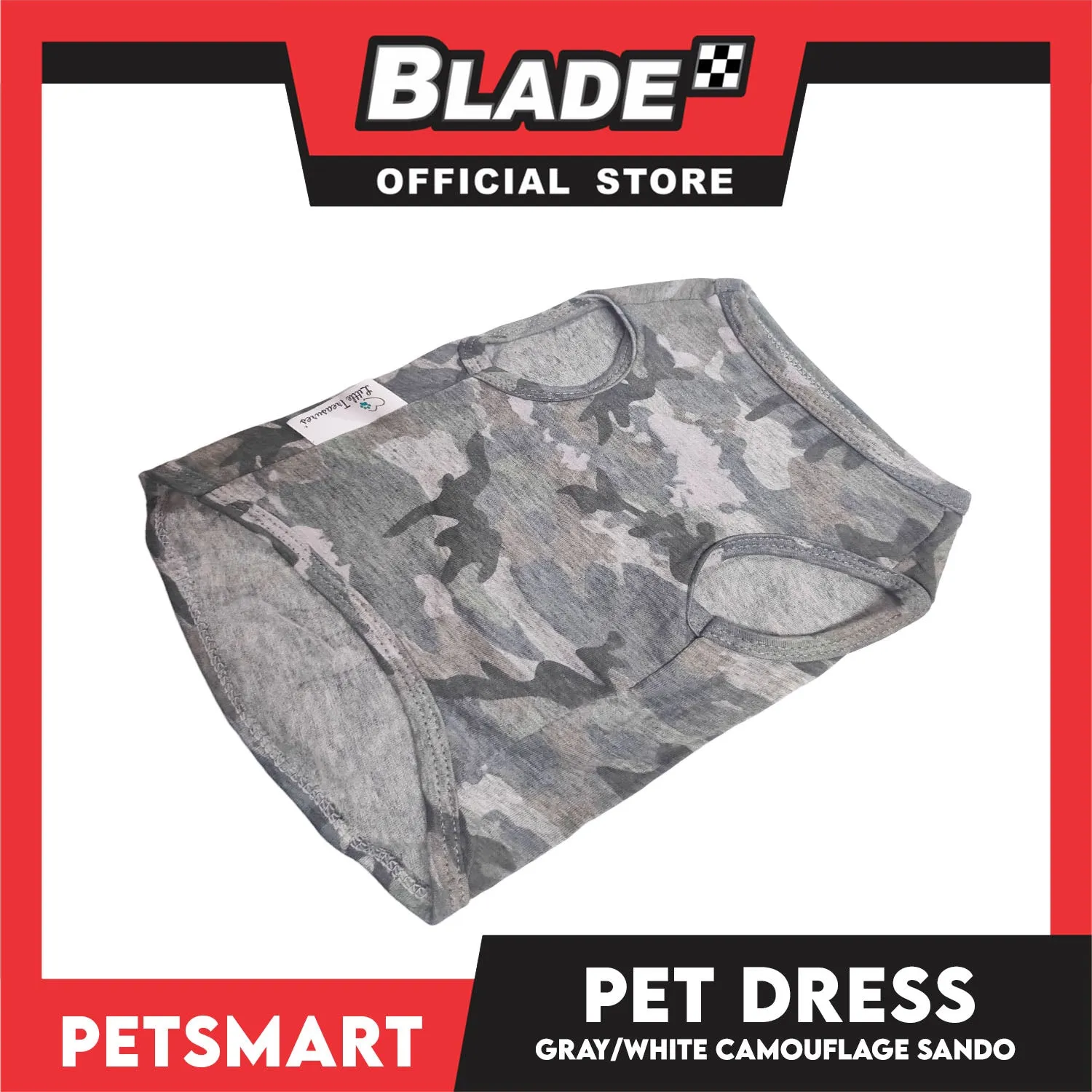 Pet Sando Camouflage Design, Gray White Color DG-CTN113(W)L (Large) Perfect Fit For Dogs And Cats, Breathable Sando Clothes, Soft Lightweight Pet Clothing