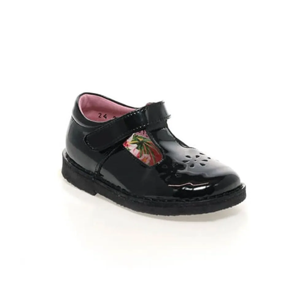 Petasil Clara - Black Patent Leather T-Bar School Shoe