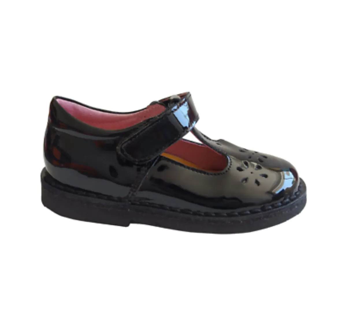 Petasil Clara - Black Patent Leather T-Bar School Shoe