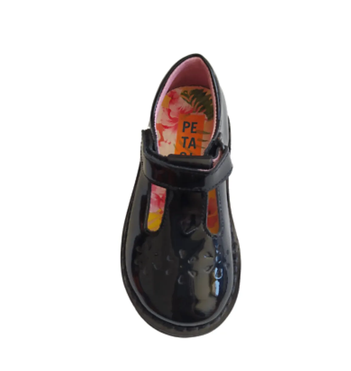 Petasil Clara - Black Patent Leather T-Bar School Shoe