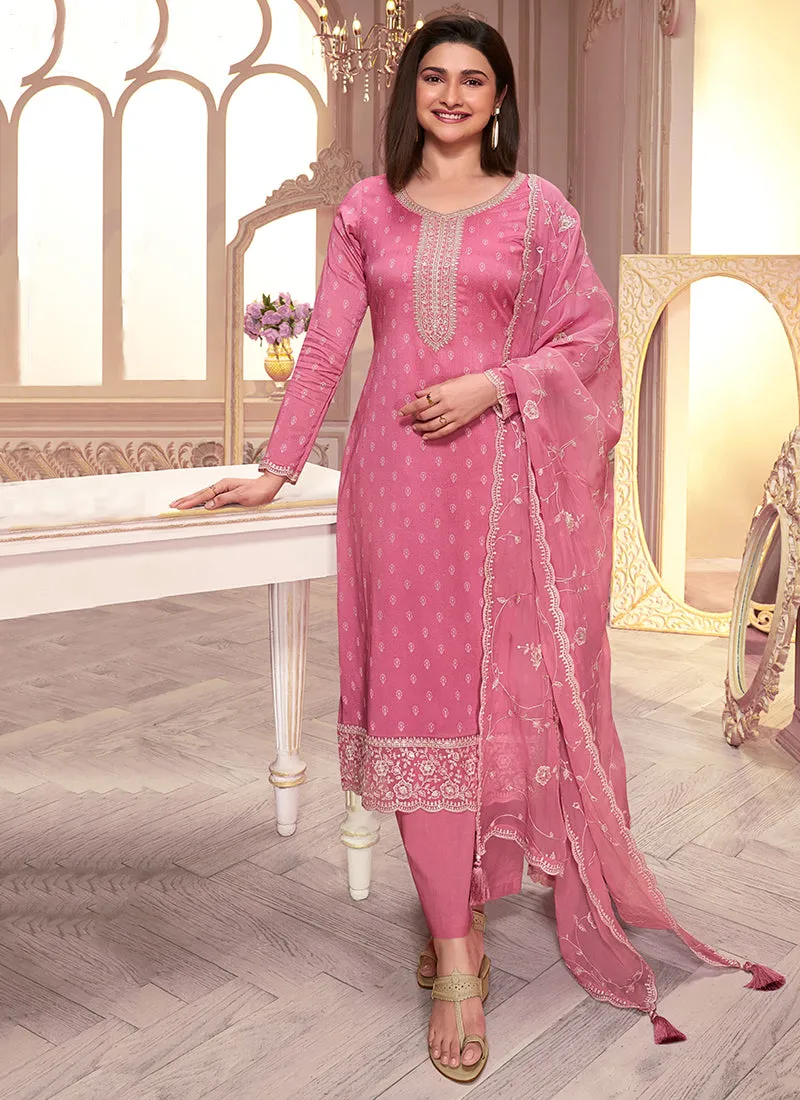 Pink Reshamkari Embroidery Silk Salwar Kameez