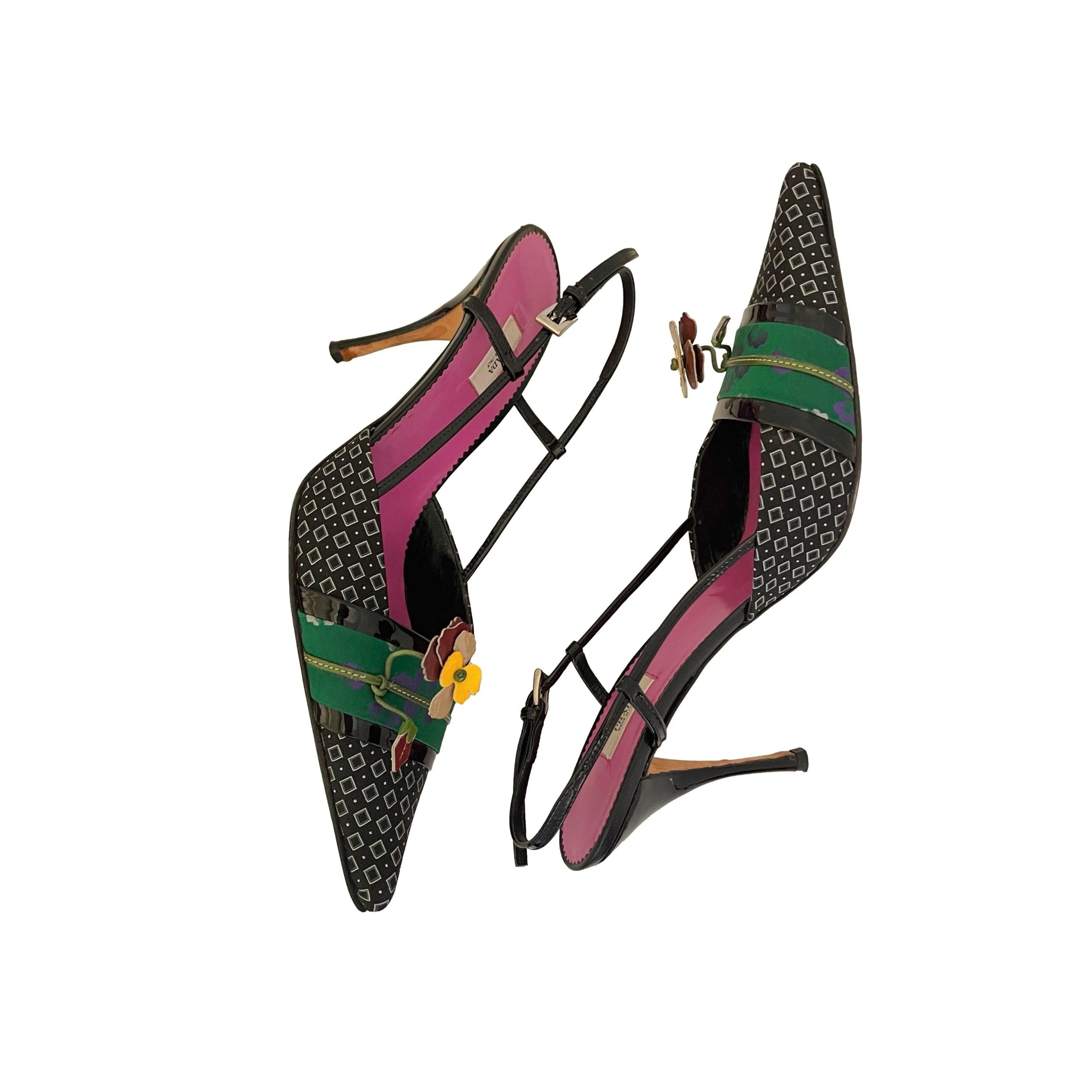 Prada Multicolor Floral Slingback Heels