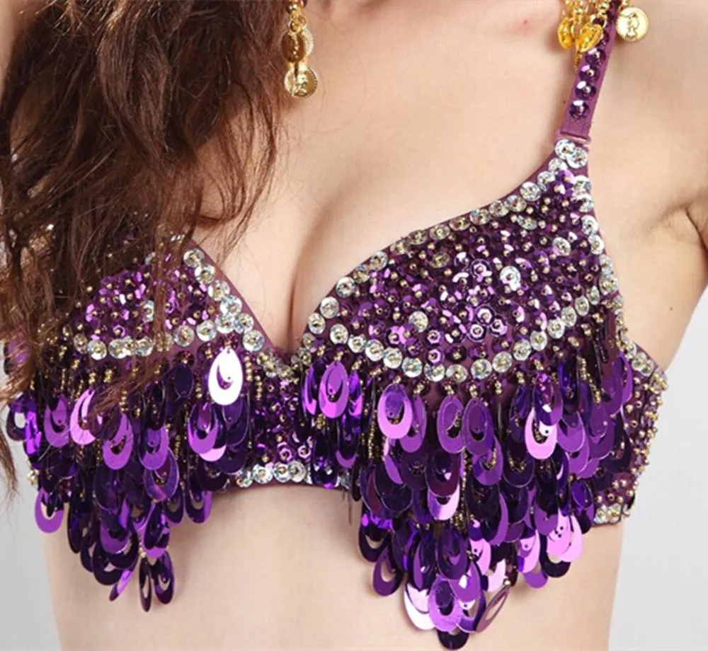 Purple Sequin Fringe Bra Top