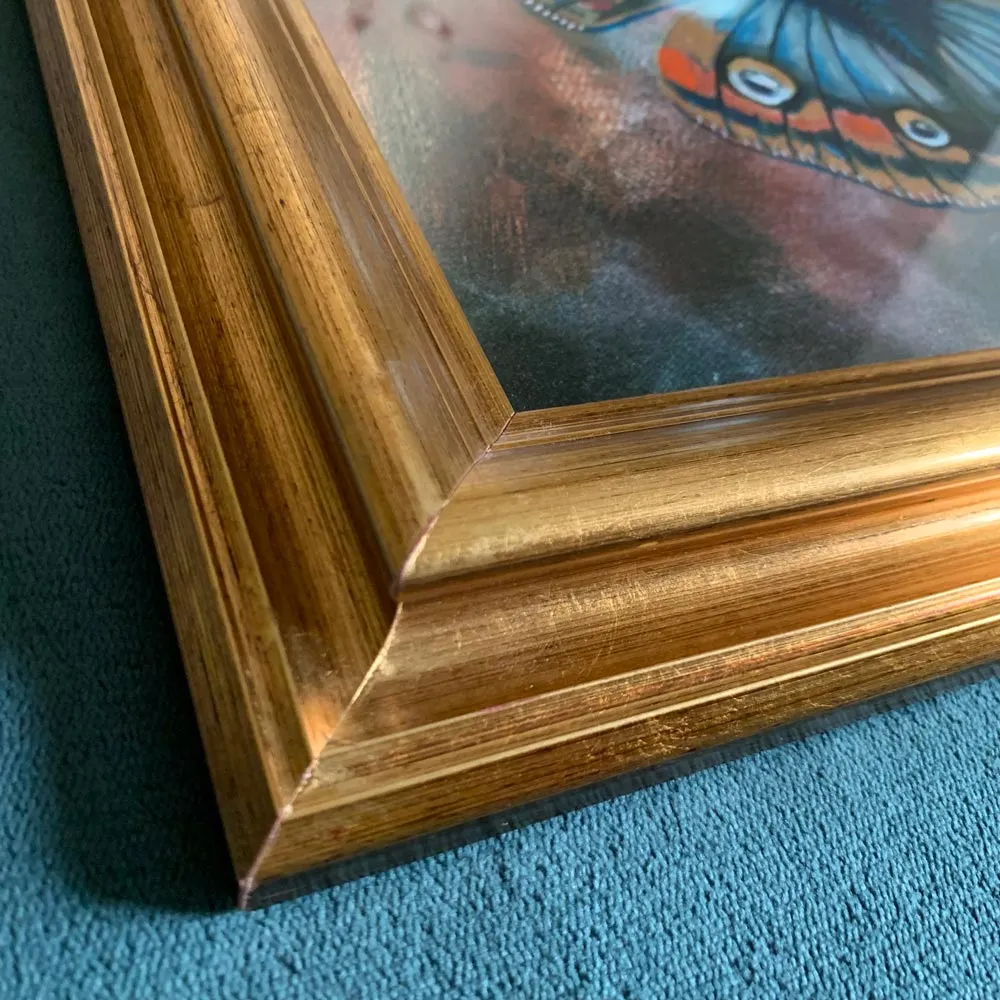 "Teal & Rust Butterfly" Embellished Fine Art Print in Vintage Frame, 11x14