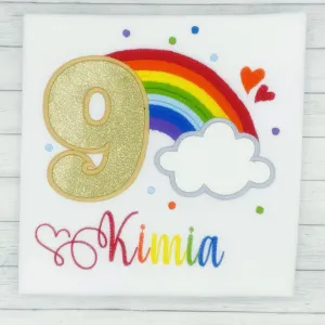 Rainbow Number Girls Birthday Shirt - Gold (age 1-9)