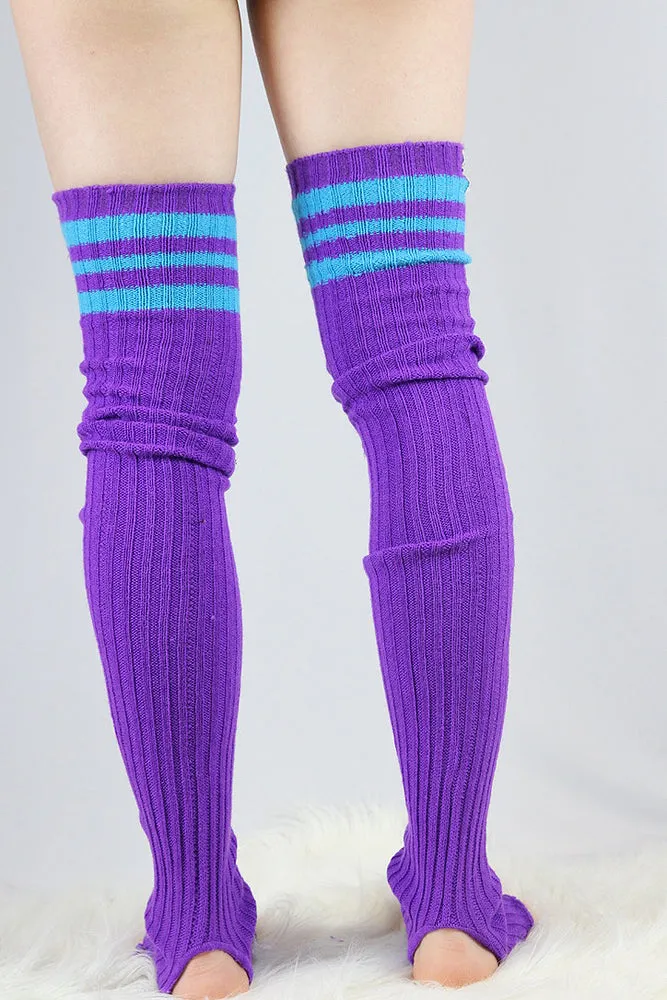 Rarr Football Extra Long Stirr-Up Knit Legwarmers Purple/Turq