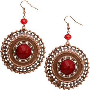 Red Beaded Rose Gold Cutout Earrings