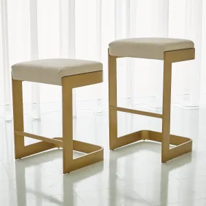 Regan Bar Stool - Ivory Leather on Antiqued Brass