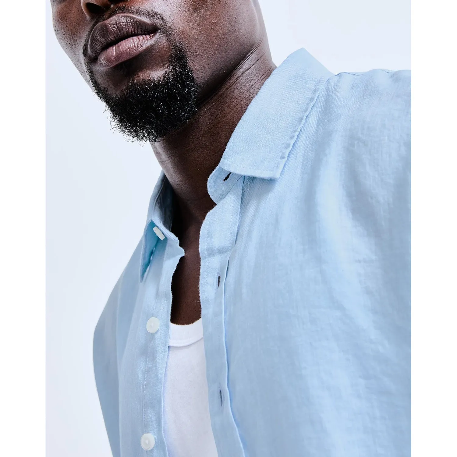 Reigning Champ Men Woven Linen Palermo Shirt Light Blue RC-8027-LBLU