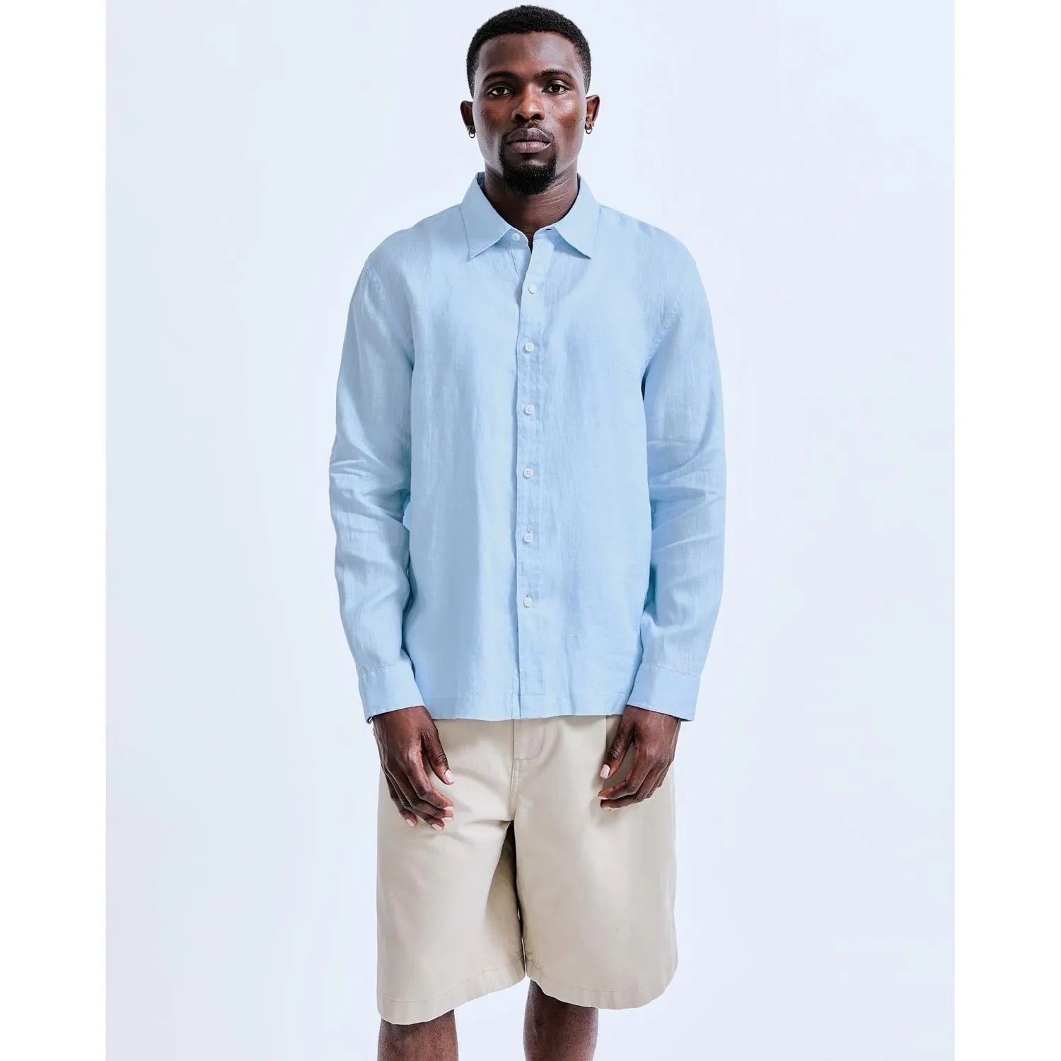 Reigning Champ Men Woven Linen Palermo Shirt Light Blue RC-8027-LBLU