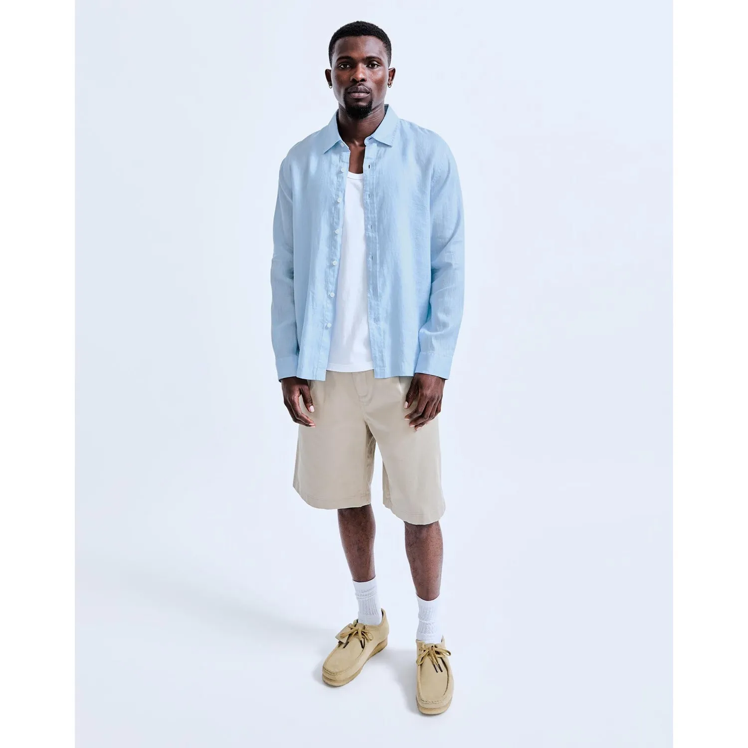 Reigning Champ Men Woven Linen Palermo Shirt Light Blue RC-8027-LBLU