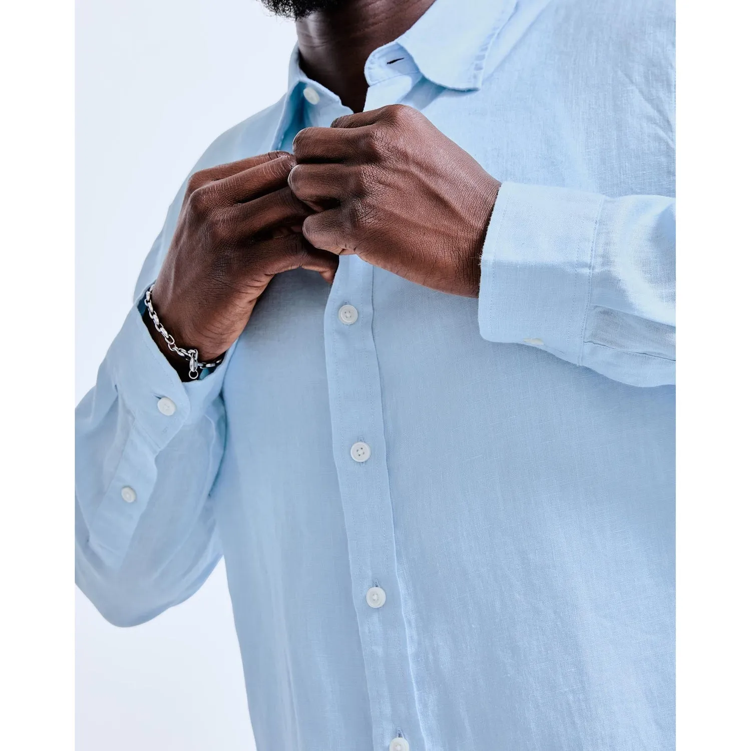 Reigning Champ Men Woven Linen Palermo Shirt Light Blue RC-8027-LBLU