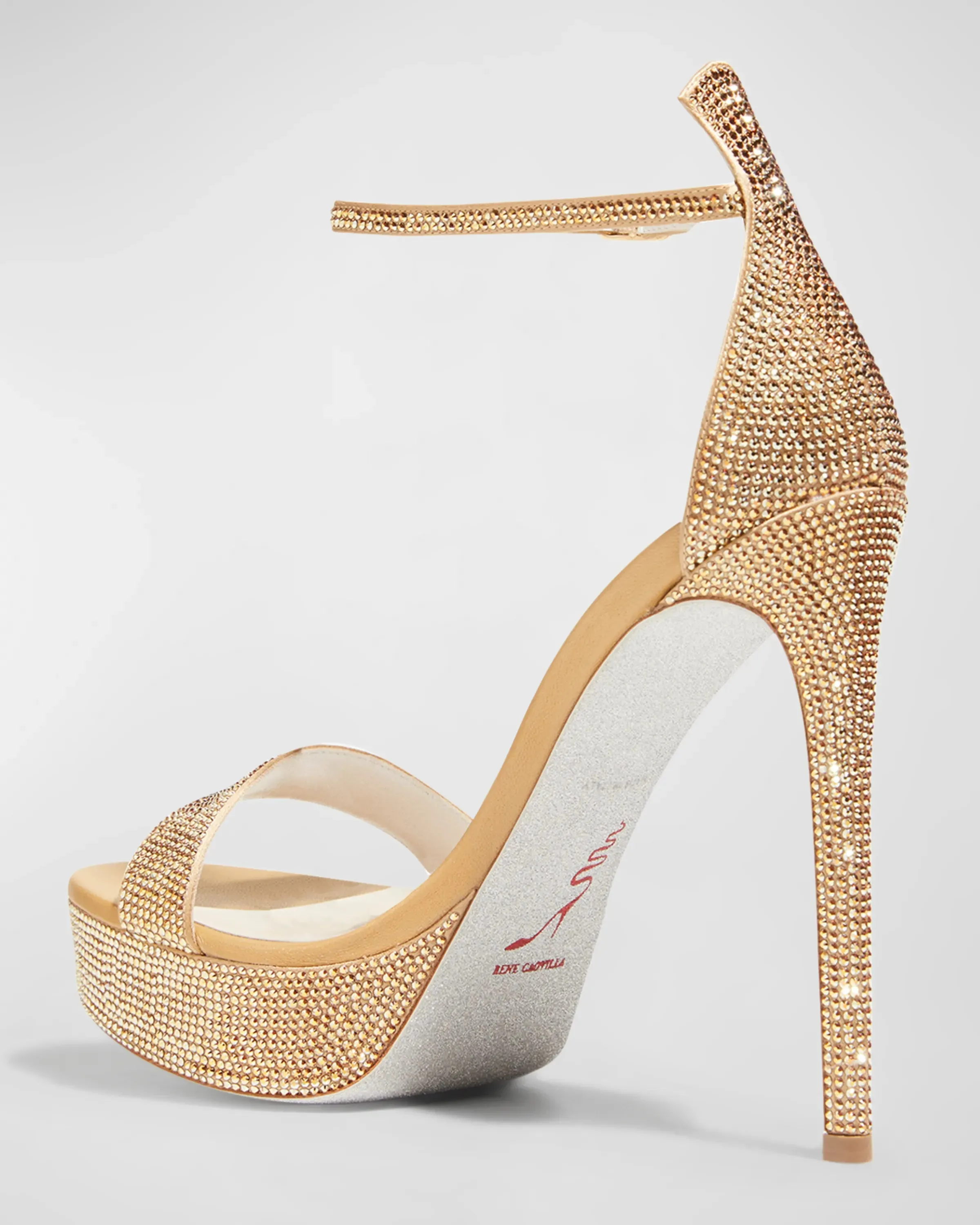 Rene Caovilla Crystal Ankle-Strap Platform Sandals