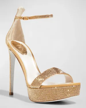 Rene Caovilla Crystal Ankle-Strap Platform Sandals