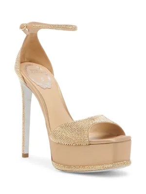 Rene Caovilla Crystal-Embellished Satin Platform Sandals