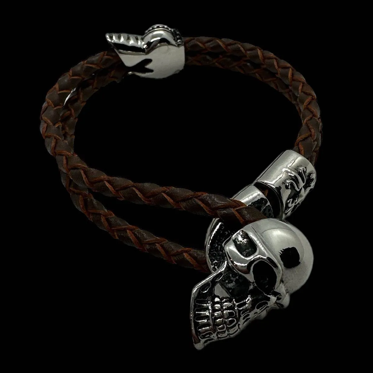 'Rockstar' Skull & Leather Bracelet (#c524)