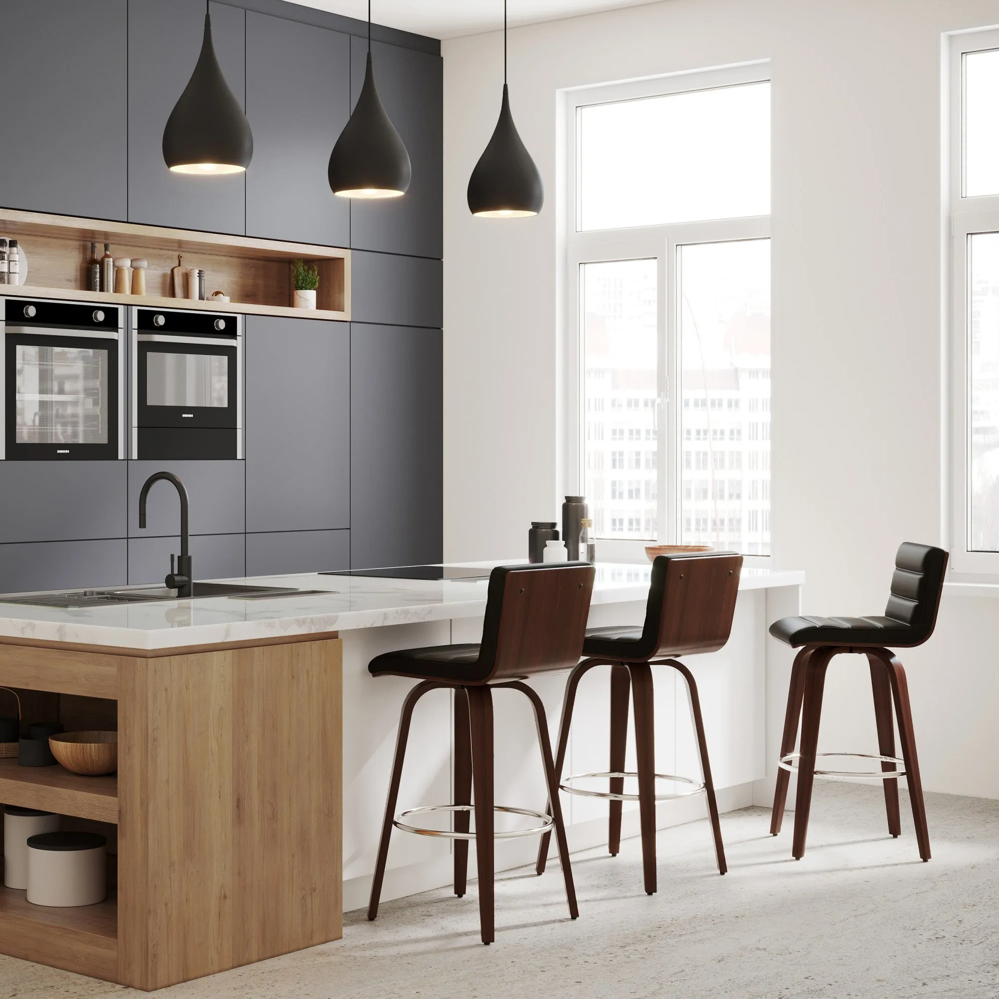 Roland Swivel Bar Stool in Vegan Leather