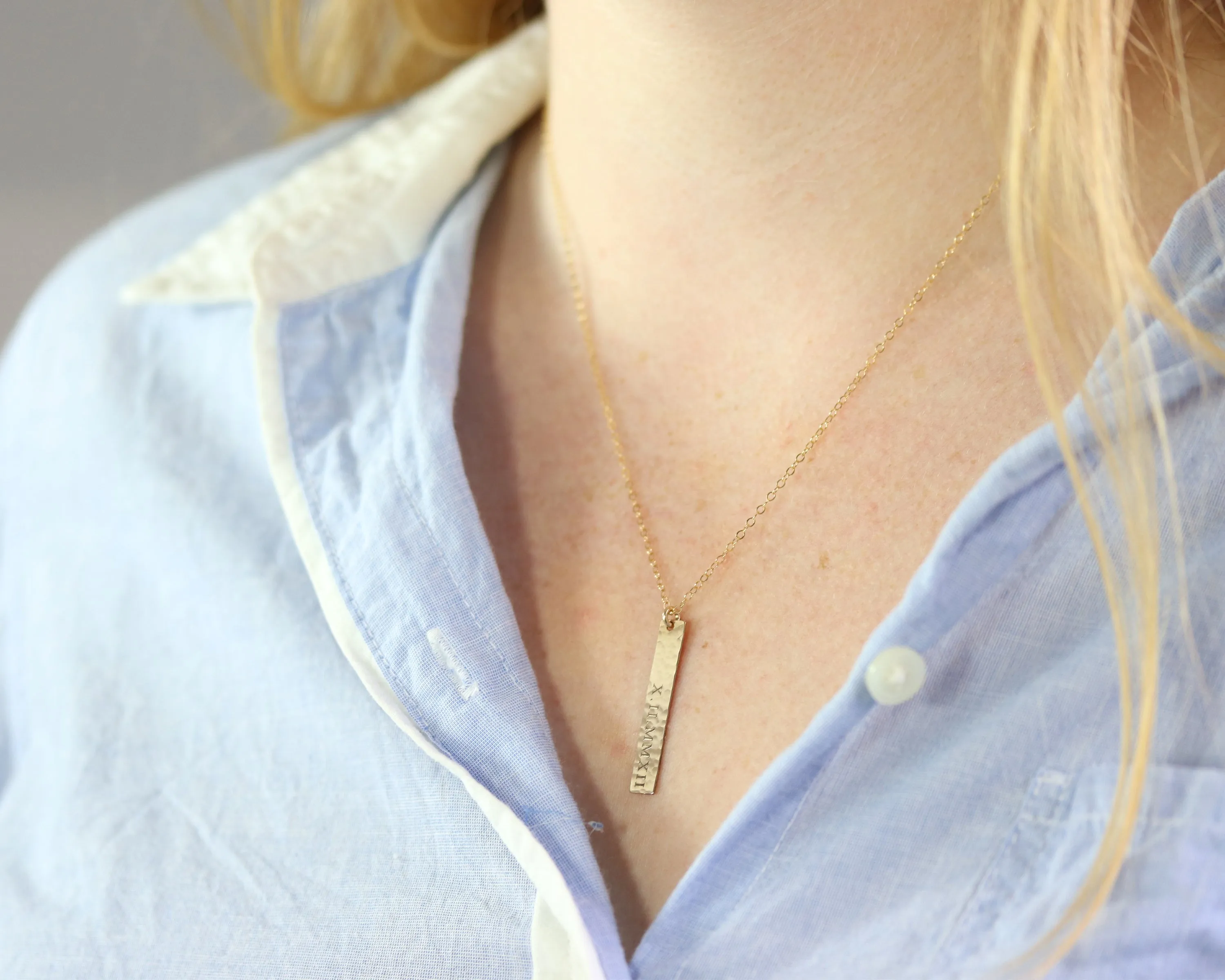 Roman Numeral Vertical Bar Necklace