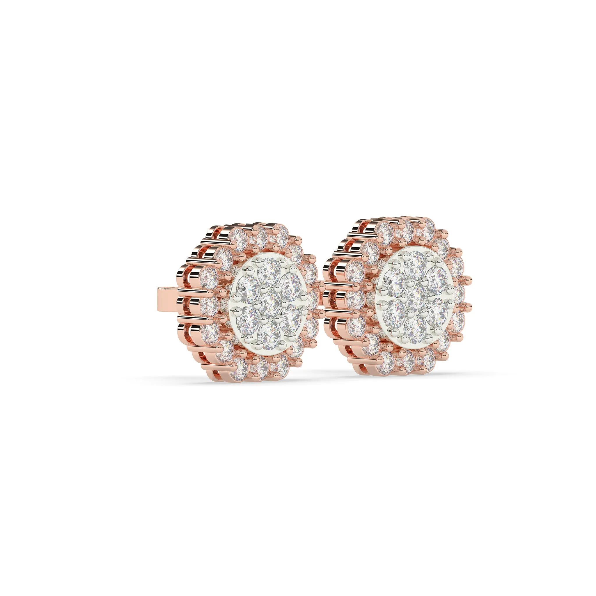 Round Diamond with Octagon Halo Earrings