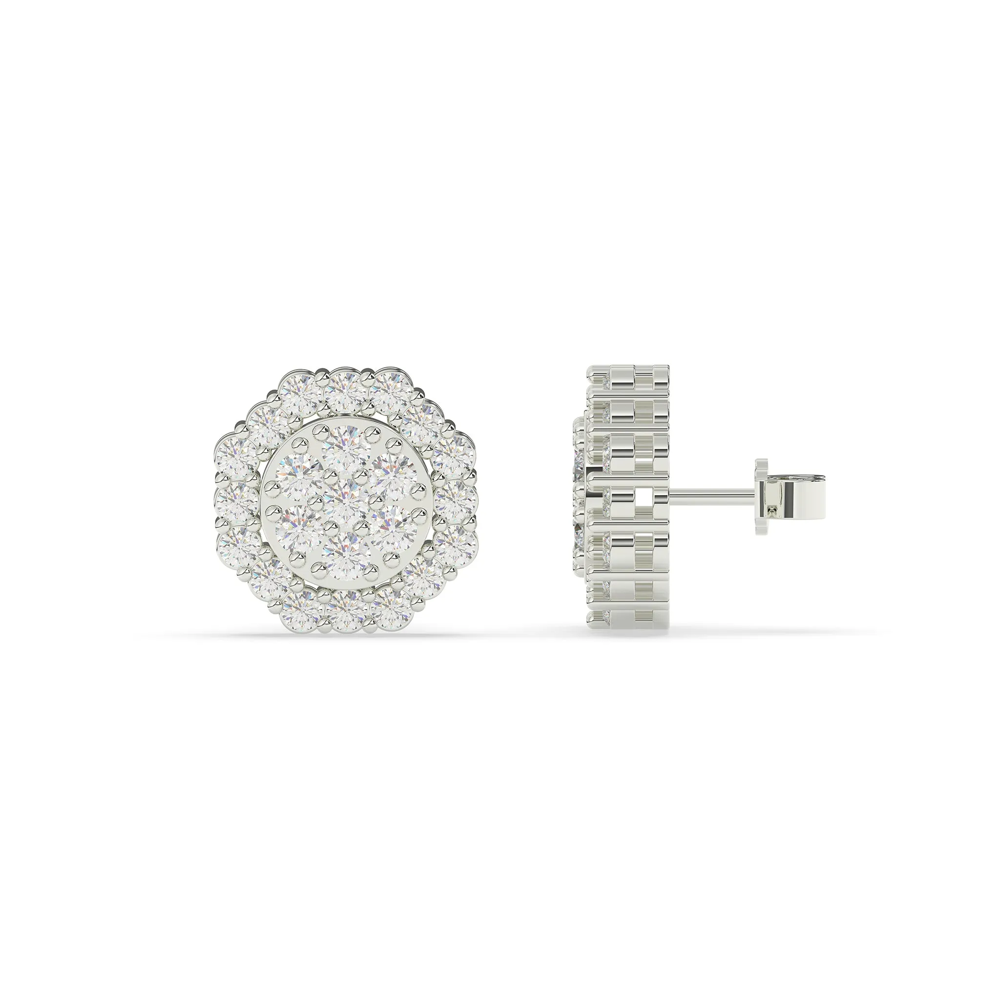 Round Diamond with Octagon Halo Earrings