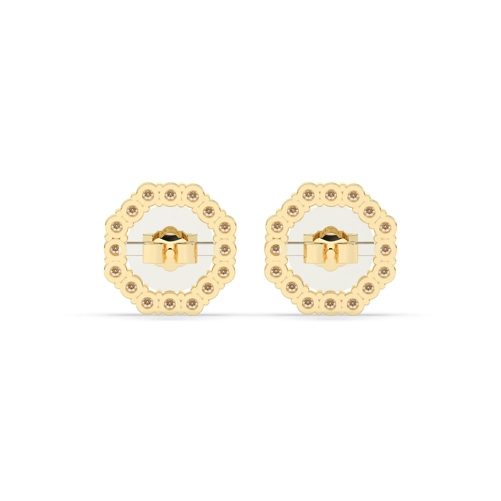 Round Diamond with Octagon Halo Earrings