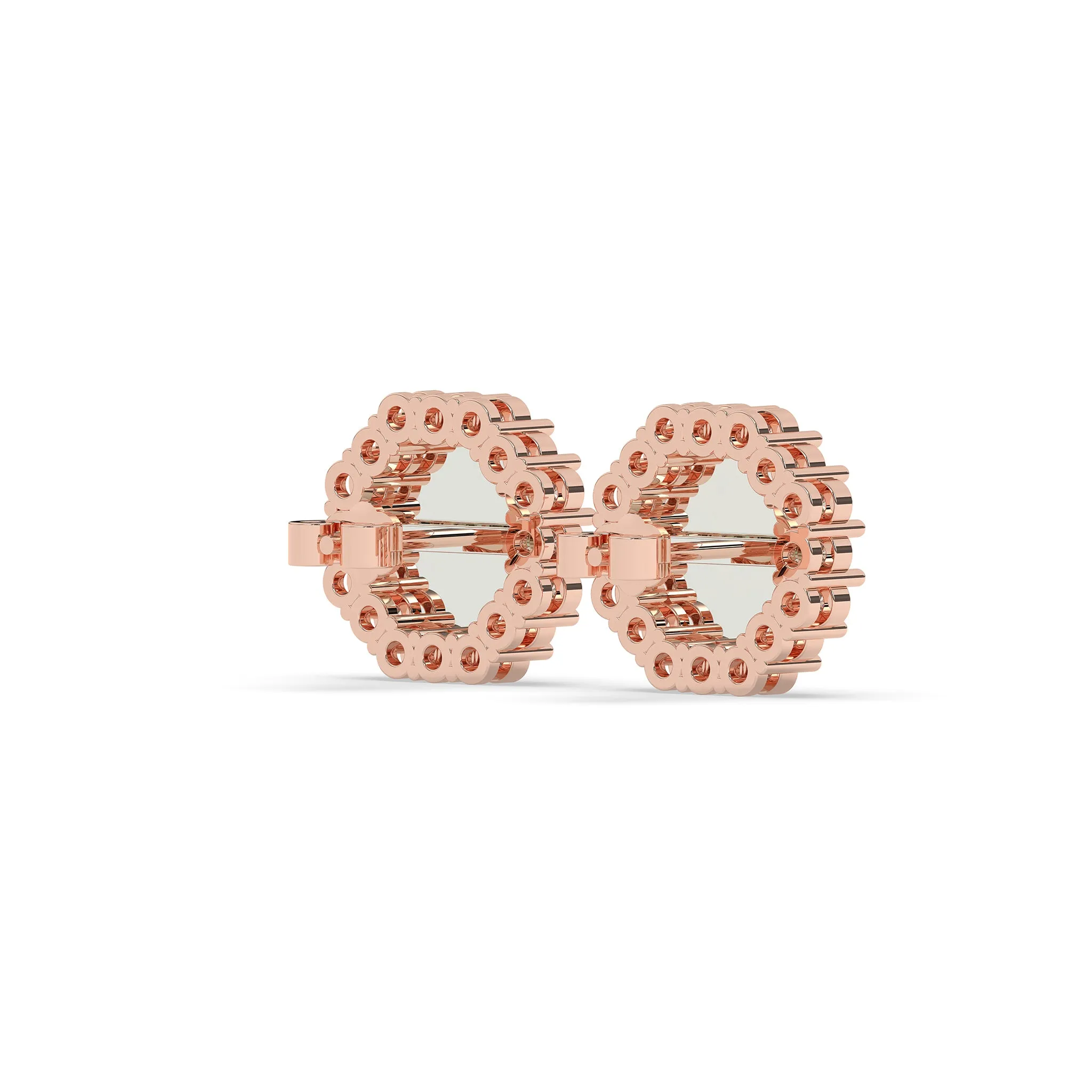Round Diamond with Octagon Halo Earrings