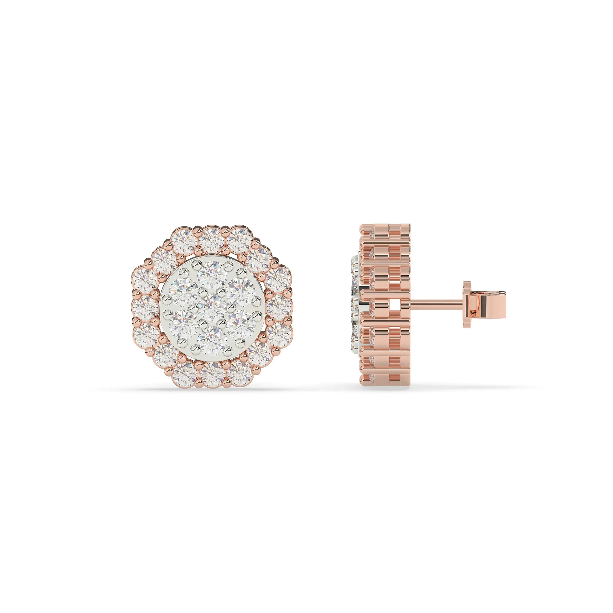 Round Diamond with Octagon Halo Earrings