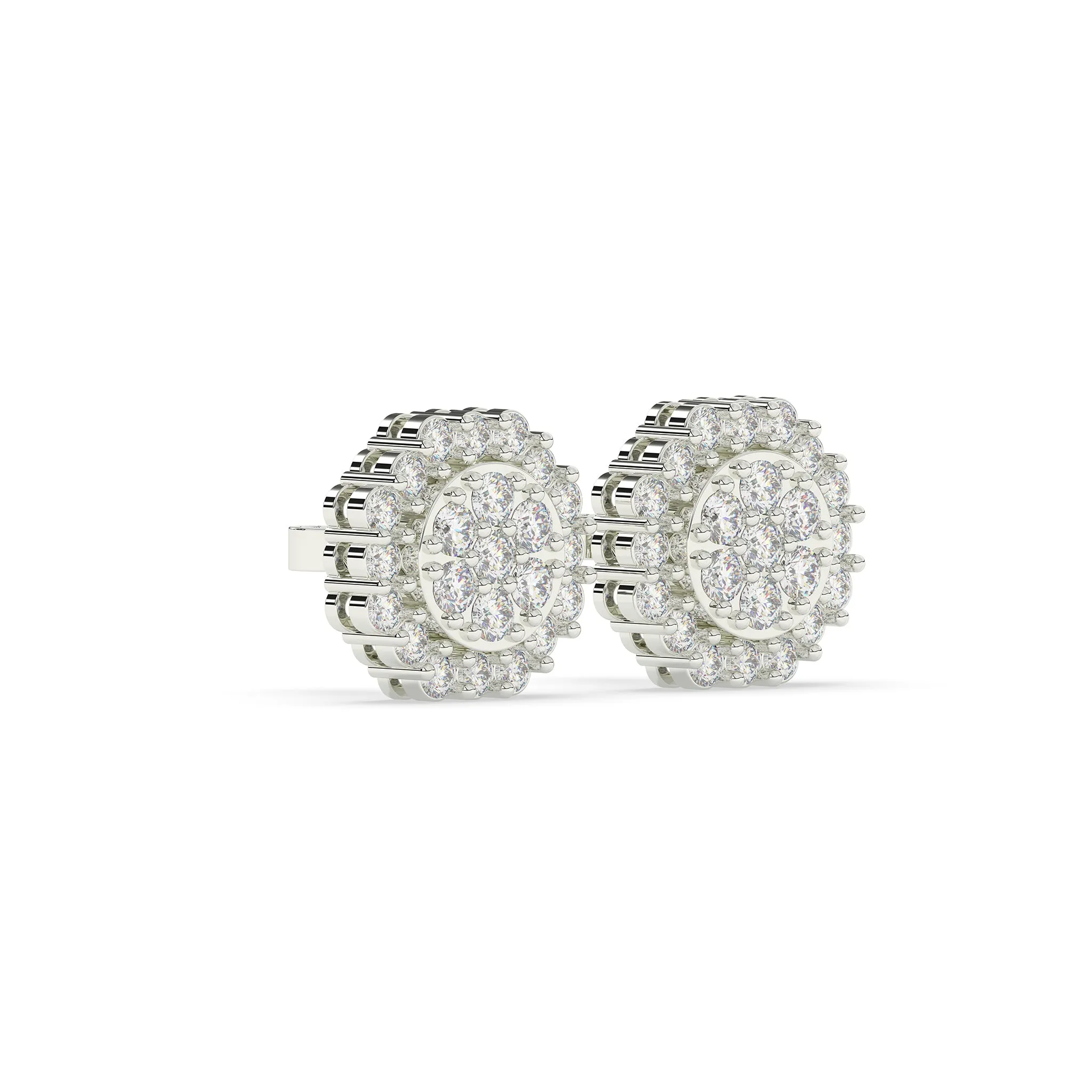 Round Diamond with Octagon Halo Earrings
