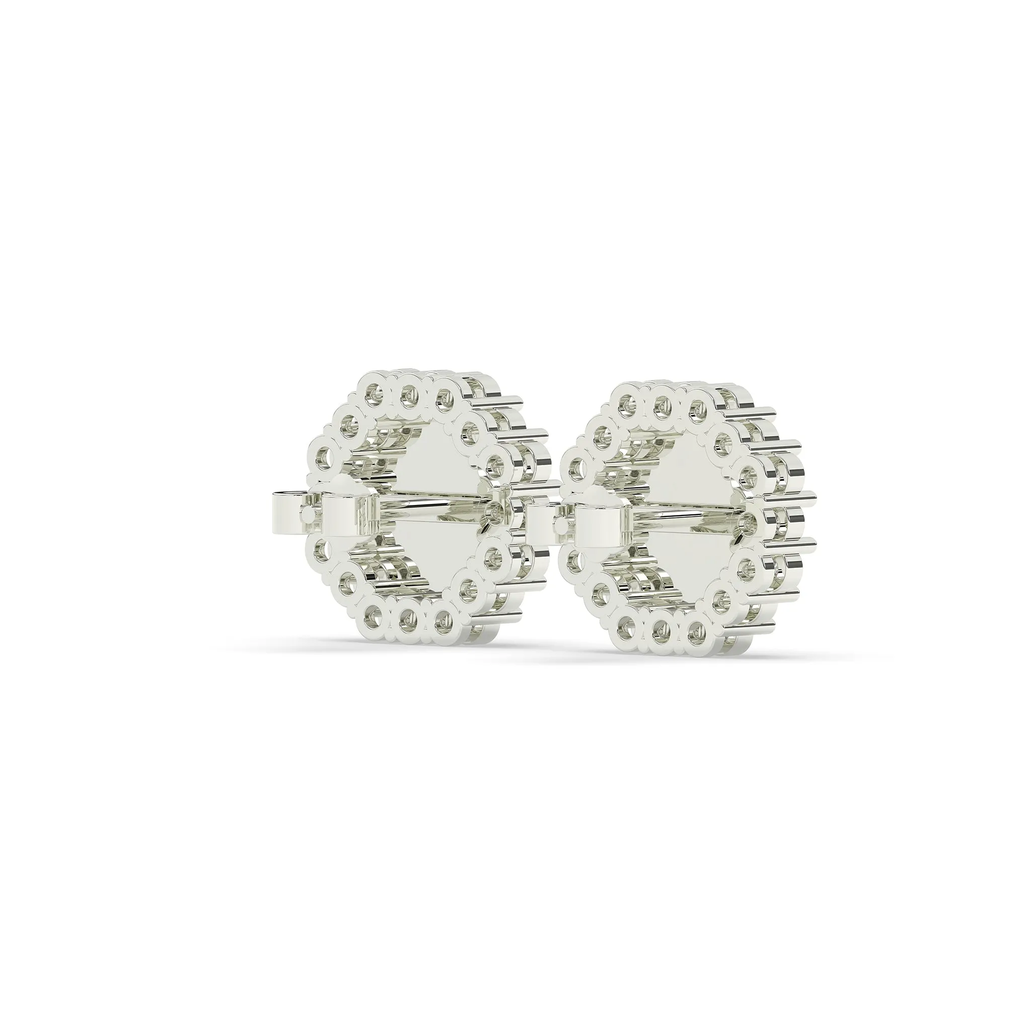 Round Diamond with Octagon Halo Earrings