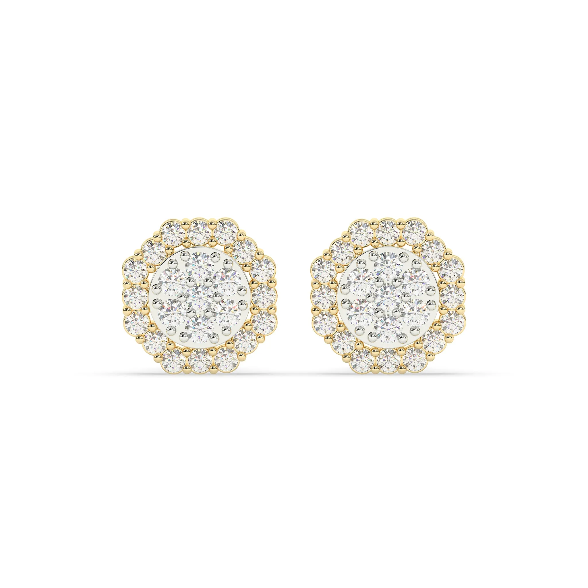 Round Diamond with Octagon Halo Earrings
