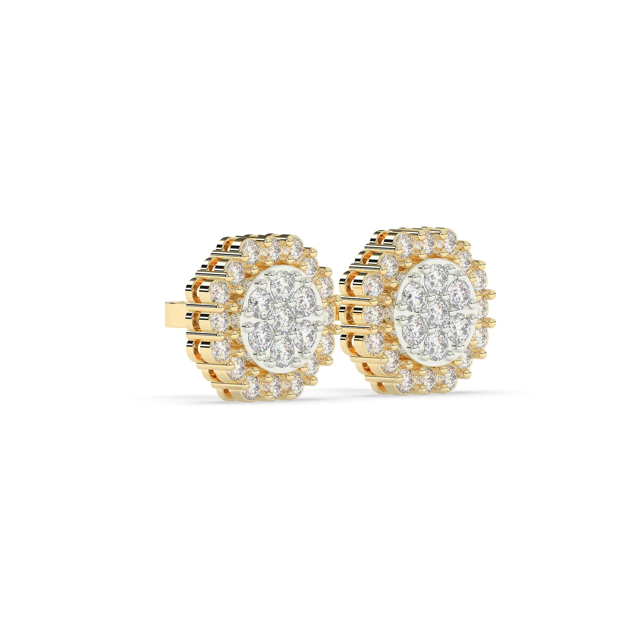 Round Diamond with Octagon Halo Earrings