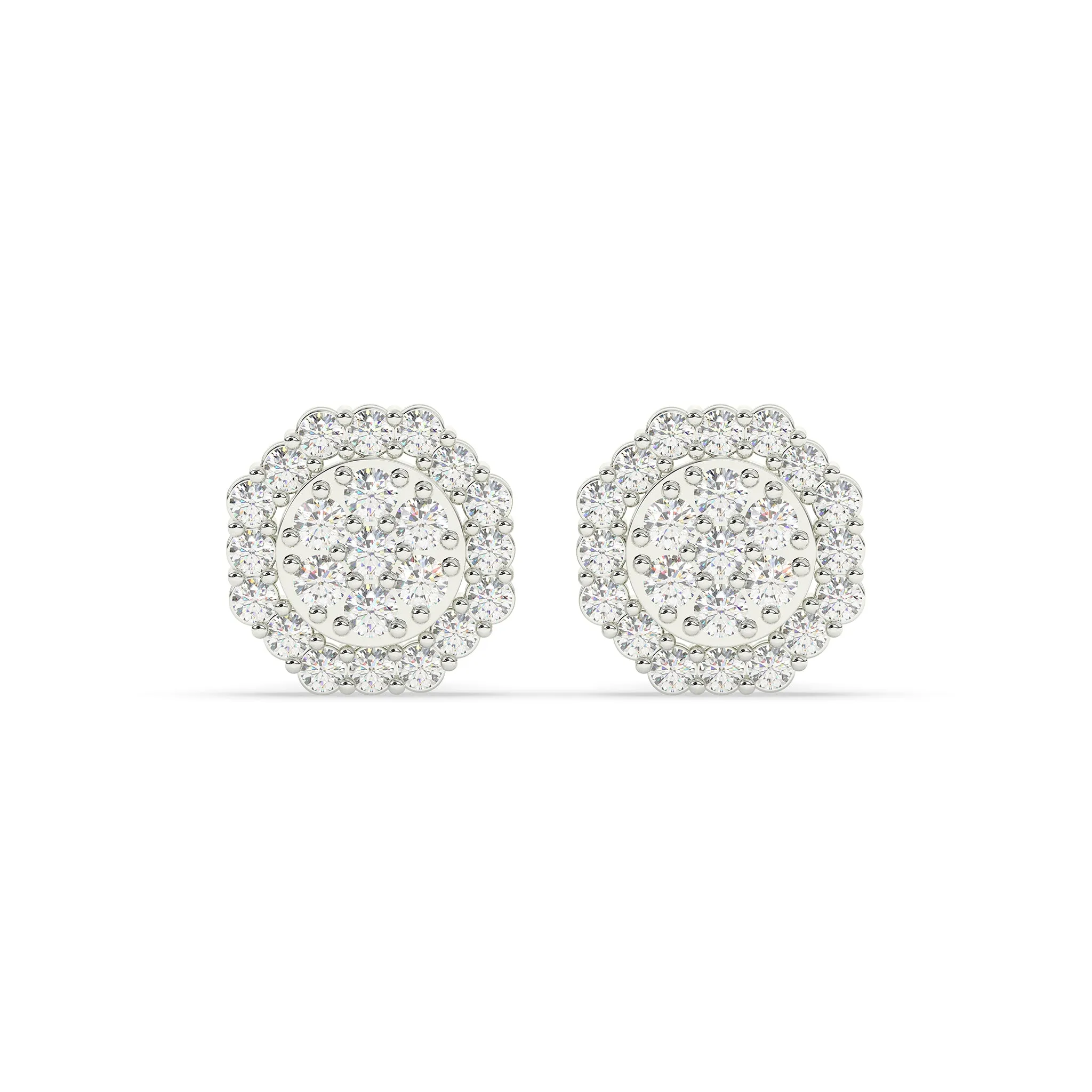Round Diamond with Octagon Halo Earrings