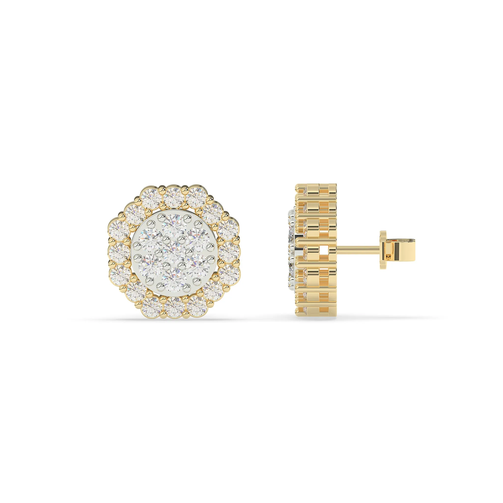Round Diamond with Octagon Halo Earrings