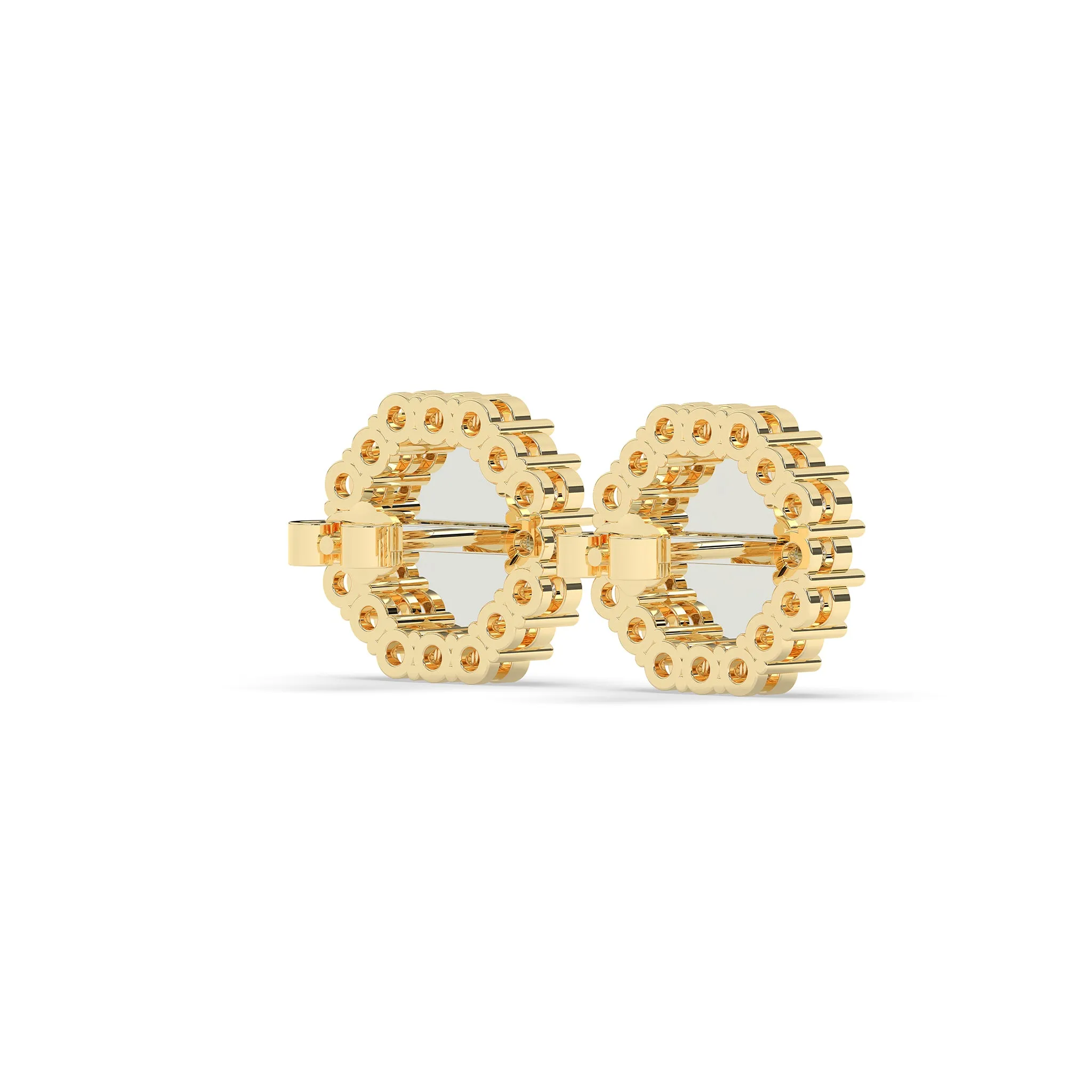 Round Diamond with Octagon Halo Earrings
