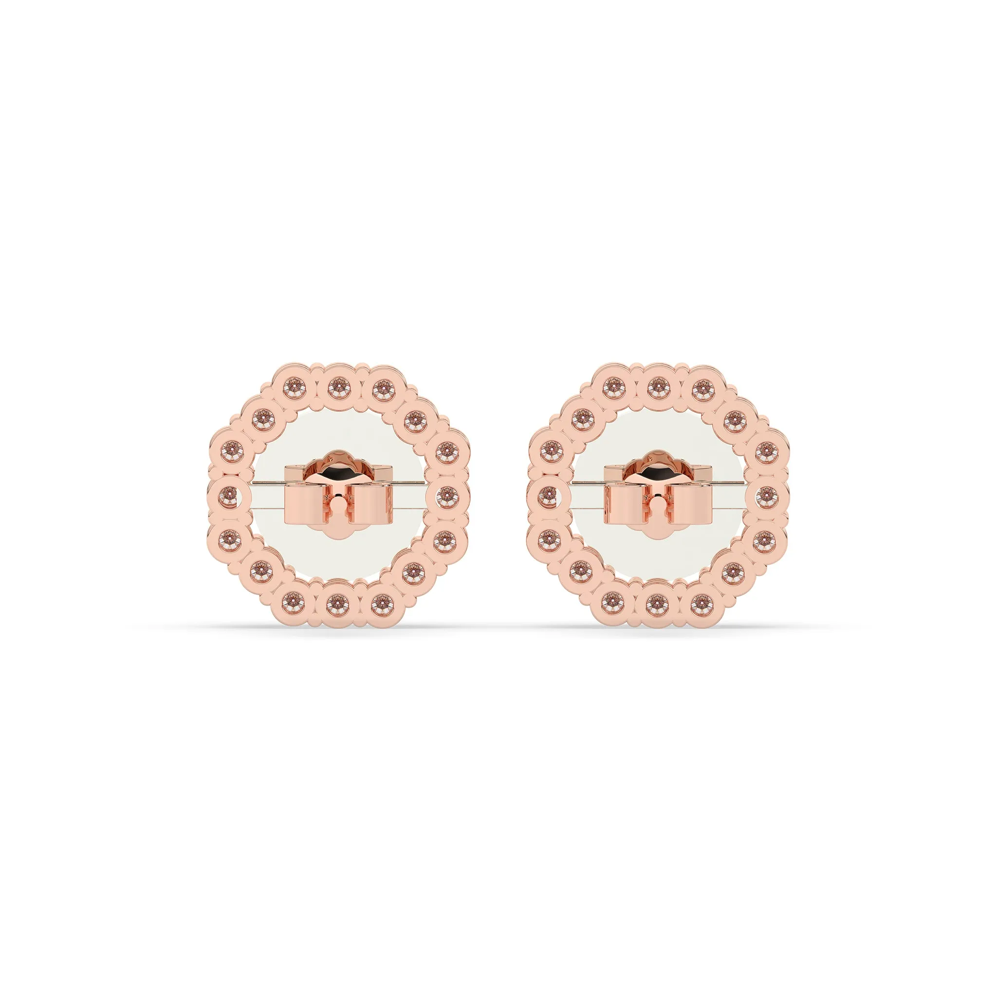 Round Diamond with Octagon Halo Earrings