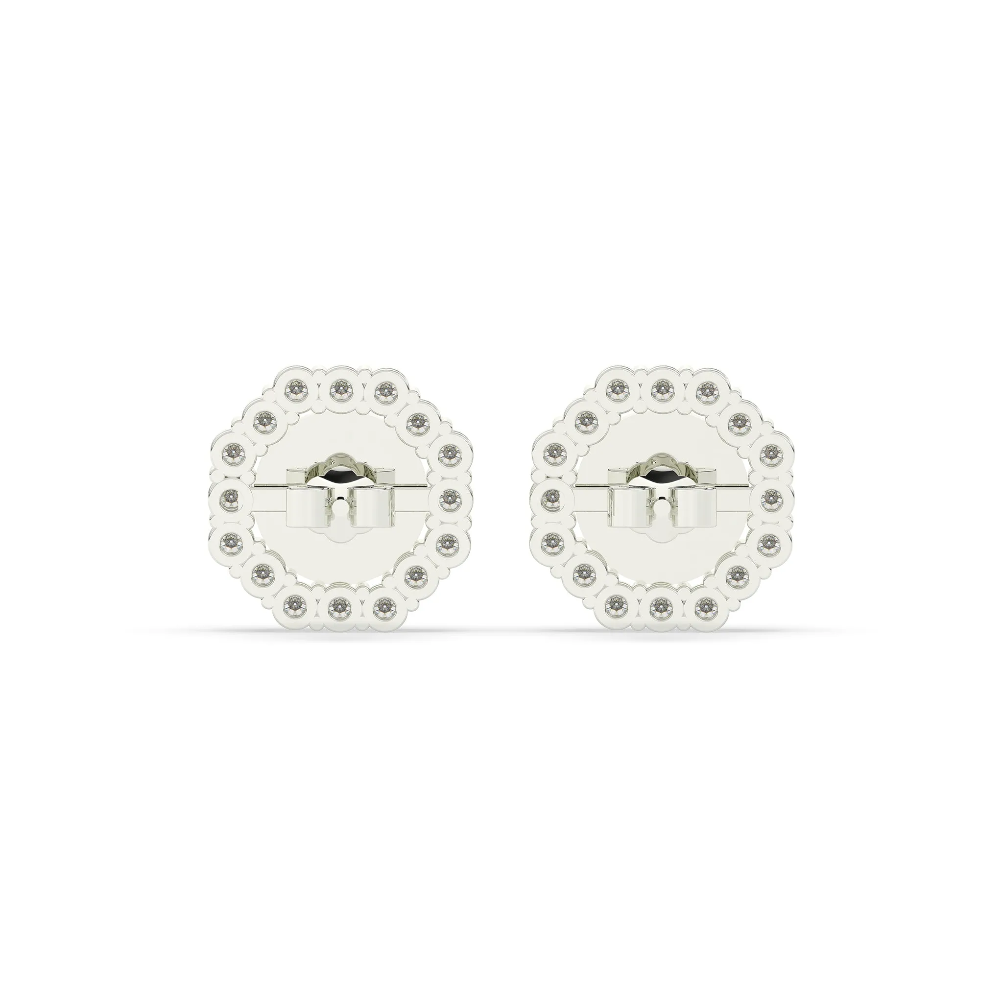 Round Diamond with Octagon Halo Earrings