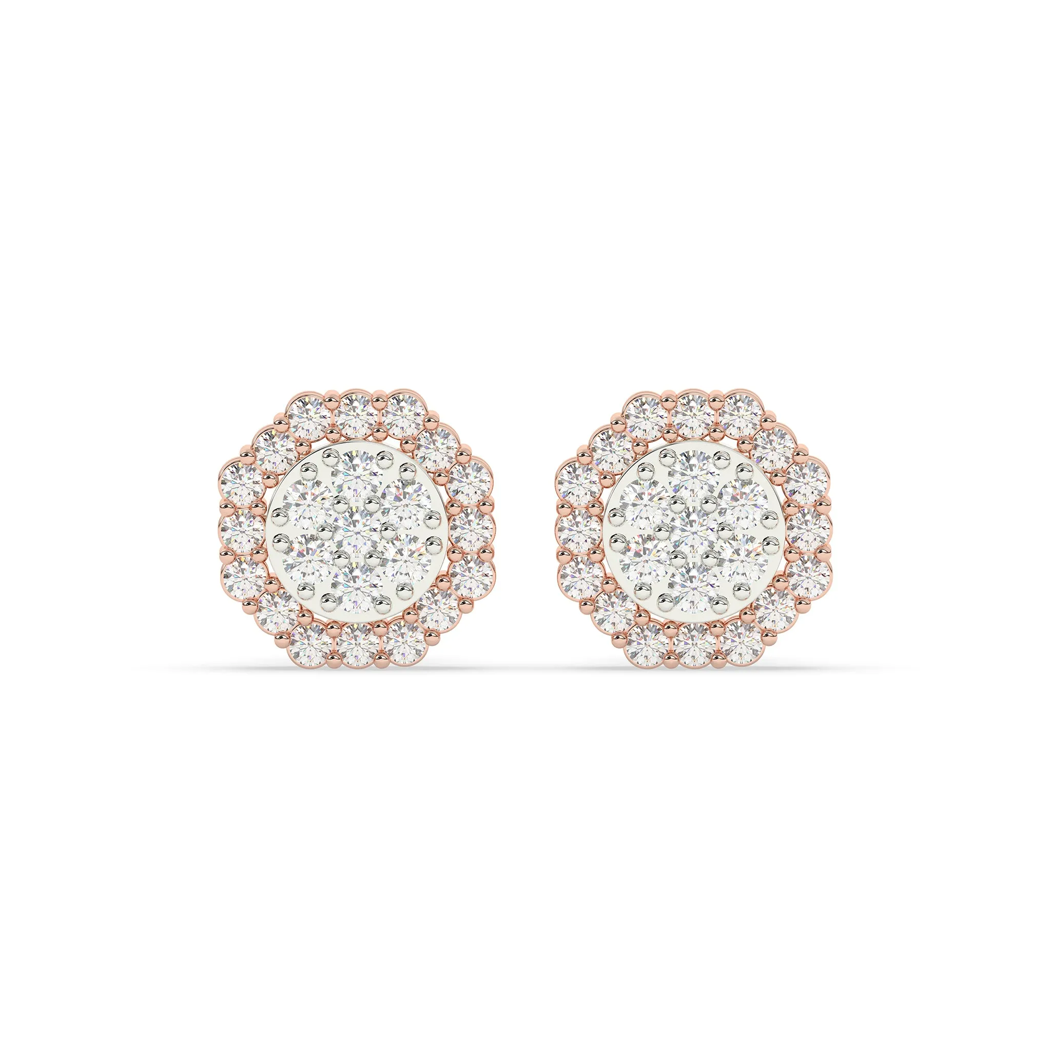 Round Diamond with Octagon Halo Earrings