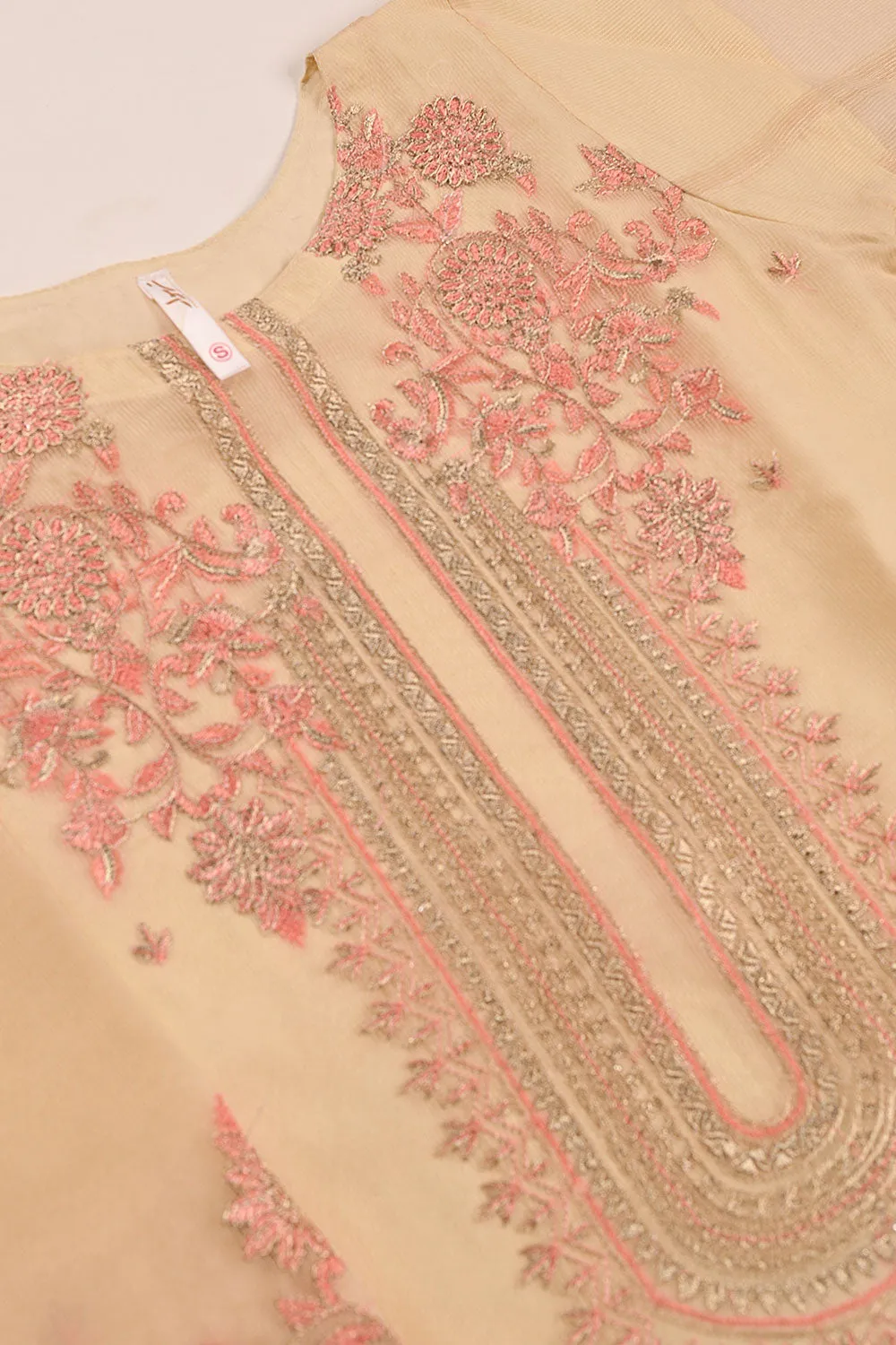 RTW-191-Skin - 3Pc Ready to Wear 3Pc Javeria Net Embroidered  Dress