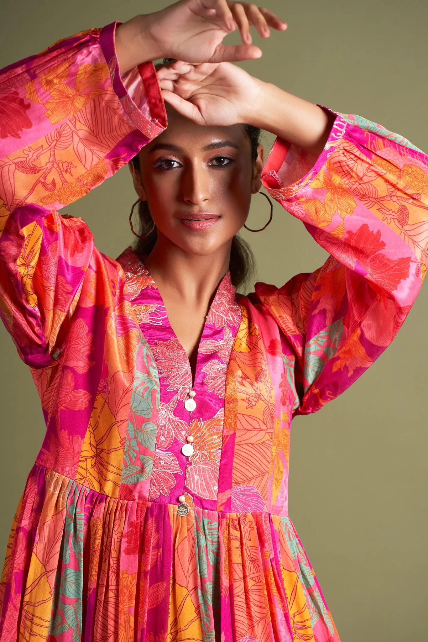 Ruby Pink Printed Crepe Embroidered Co-Ord Set