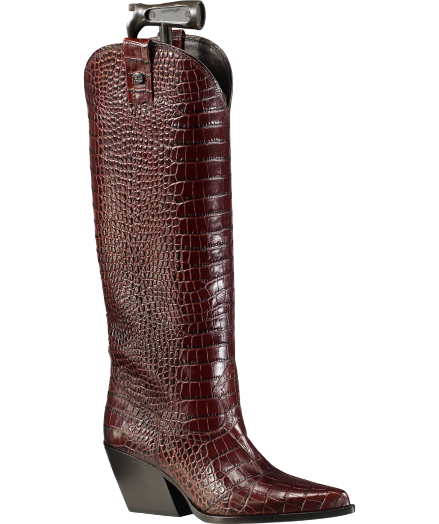 Russell & Bromley Brown Saloon Knee High Crocodile Western Boots UK 5 EU 38 👠