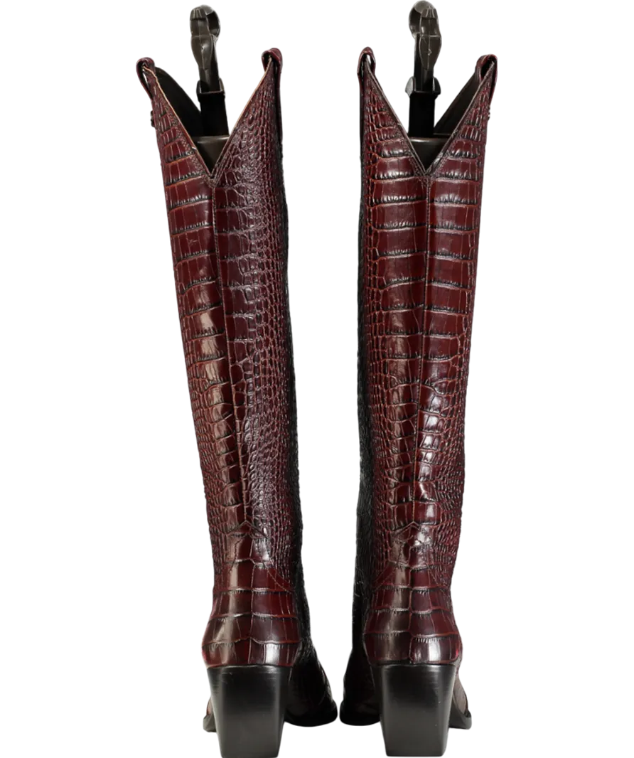 Russell & Bromley Brown Saloon Knee High Crocodile Western Boots UK 5 EU 38 👠