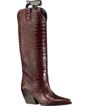 Russell & Bromley Brown Saloon Knee High Crocodile Western Boots UK 5 EU 38 👠