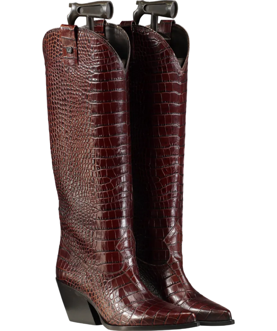 Russell & Bromley Brown Saloon Knee High Crocodile Western Boots UK 5 EU 38 👠