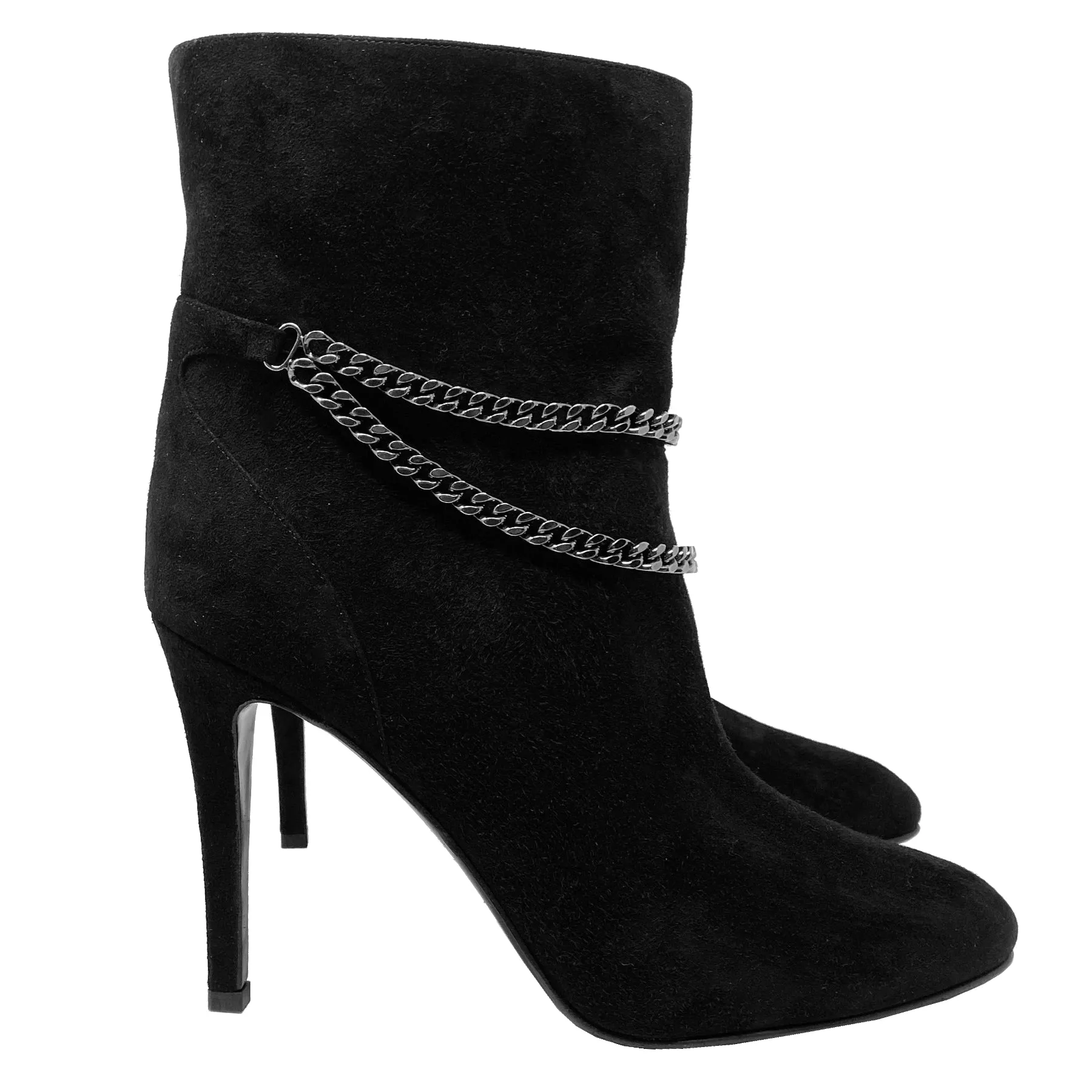 Saint Laurent Debbie 100 Suede Double Chain Ankle Boots Size EU 41.5