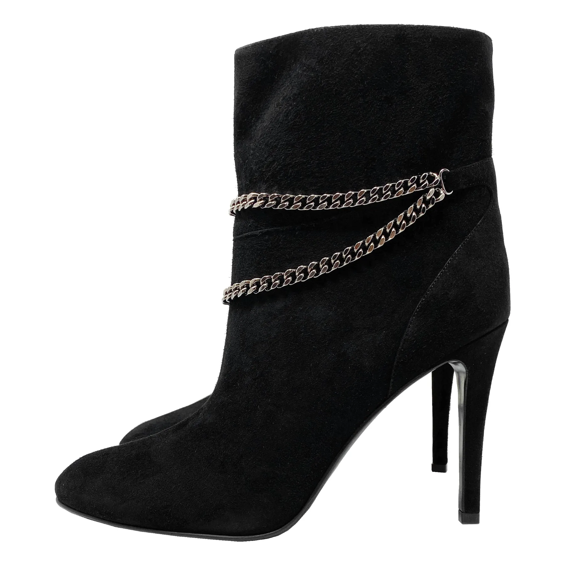 Saint Laurent Debbie 100 Suede Double Chain Ankle Boots Size EU 41.5