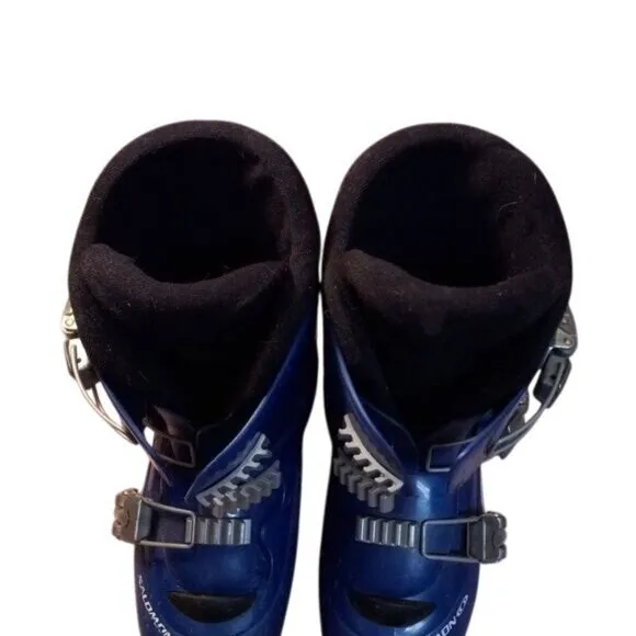 Salomon Youth Ski Boots 22.0 US 3 Blue Adjustable Buckles Blue Boot Carrier