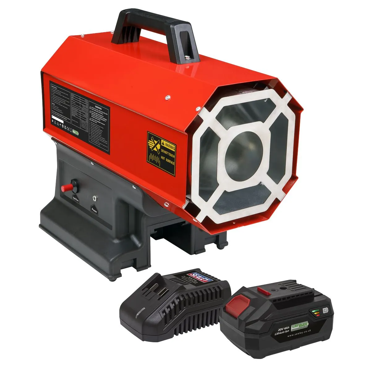 Sealey 230V Space Warmer® Propane Heater 30,000-68,000Btu/hr (9-20kW) with 20V 4Ah Kit