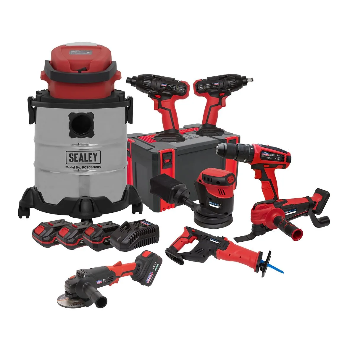 Sealey 8 x 20V SV20 Series Cordless Tool Combo - 4 Batteries