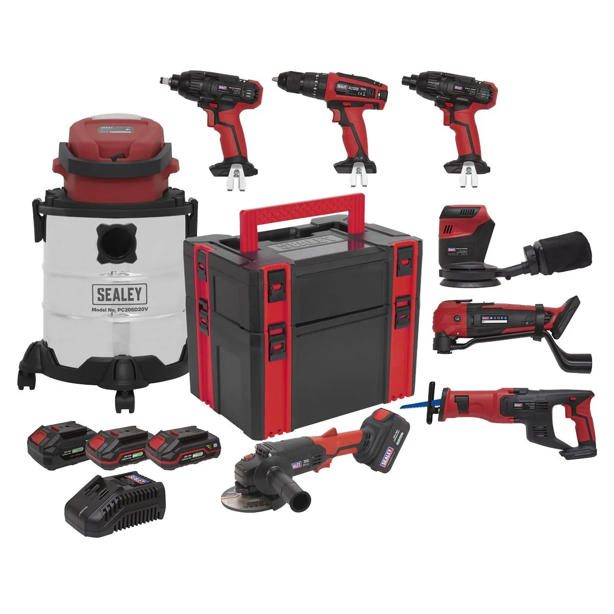 Sealey 8 x 20V SV20 Series Cordless Tool Combo - 4 Batteries