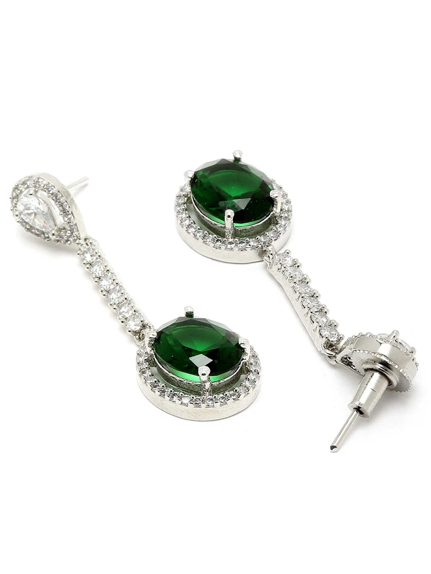 Silver Tone Green American Diamond Drop Earrings for Women